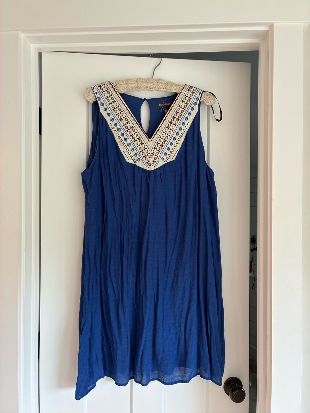 Luxology dark Blue Embroidered bejeweled V-Neck Sleeveless Dress 2xl boho midi